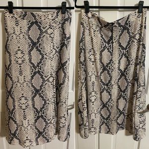 Snake Print Midi Slip Skirt with Slit